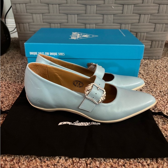 John Fluevog Shoes - John Fluevog Zeal Blue Leather Mary Jane Ballet Flats